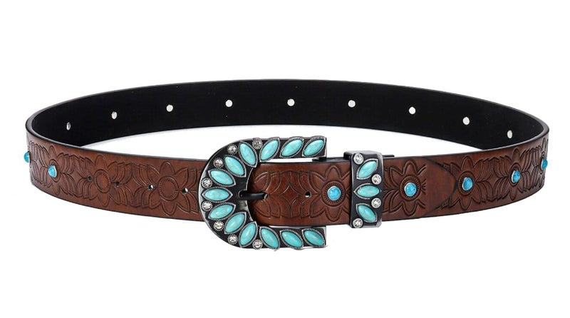 Voenkca Western-Belt Woman Turquoise-Cowgirl-Belts for Jeans-Pants - 28"-38" - Image 5