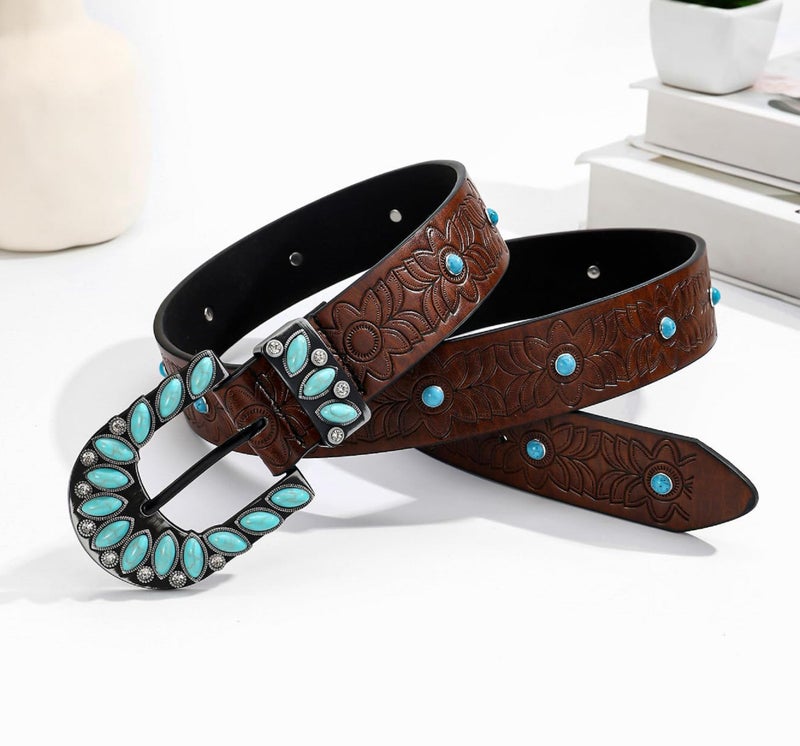 Voenkca Western-Belt Woman Turquoise-Cowgirl-Belts for Jeans-Pants - 28"-38" - Image 2