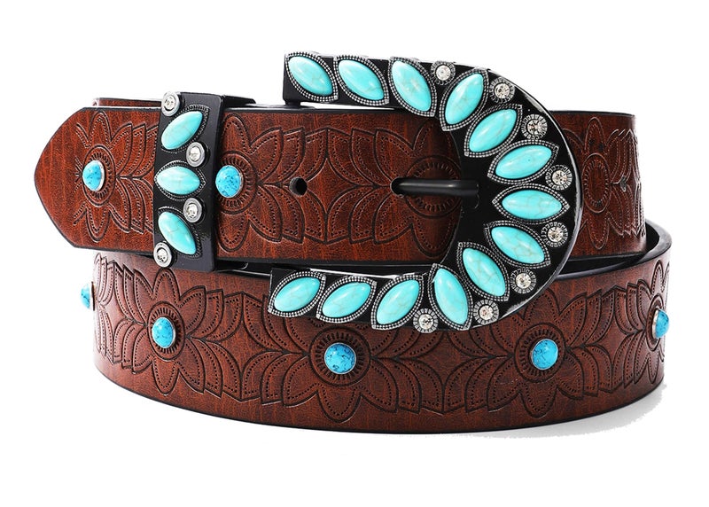 Voenkca Western-Belt Woman Turquoise-Cowgirl-Belts for Jeans-Pants - 28"-38" - Image 1