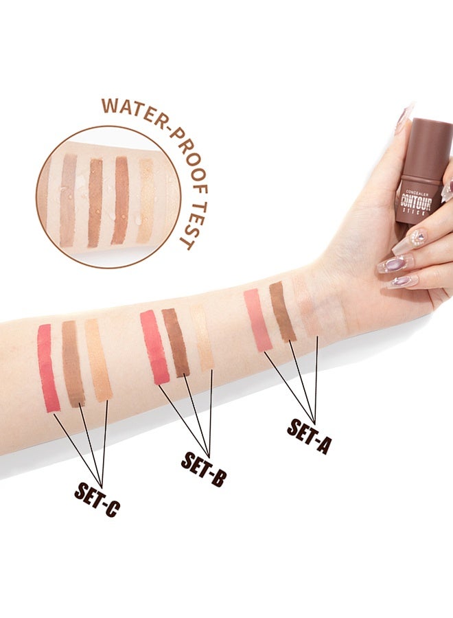 HelloKiss Contour Stick-Three Color Conbinaiton Set, Used to Highlight and Contour,Cover Facial Blemishes,（Highlighter & Blush & Contour）Soft Texture Skin Highlight Easy Makeup Stick SET #B - Image 5