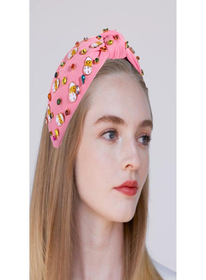 بودرير طوق رأس عيد الفصح للنساء والفتيات، طوق رأس على شكل بيضة عيد الفصح مزين بالجواهر الكريستالية، طوق رأس عريض معقود، إكسسوارات عيد الفصح لعطلة الربيع (بيضة لطيفة - وردي) - Image 2