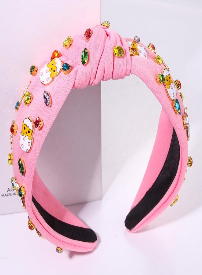 بودرير طوق رأس عيد الفصح للنساء والفتيات، طوق رأس على شكل بيضة عيد الفصح مزين بالجواهر الكريستالية، طوق رأس عريض معقود، إكسسوارات عيد الفصح لعطلة الربيع (بيضة لطيفة - وردي) - Image 5