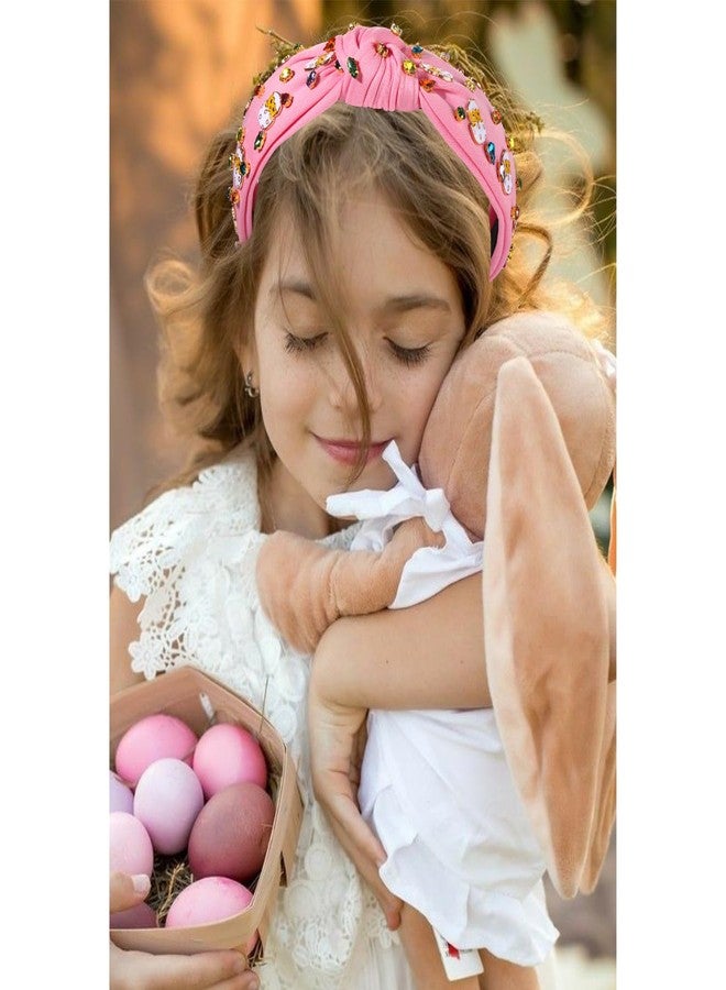 بودرير طوق رأس عيد الفصح للنساء والفتيات، طوق رأس على شكل بيضة عيد الفصح مزين بالجواهر الكريستالية، طوق رأس عريض معقود، إكسسوارات عيد الفصح لعطلة الربيع (بيضة لطيفة - وردي) - Image 3