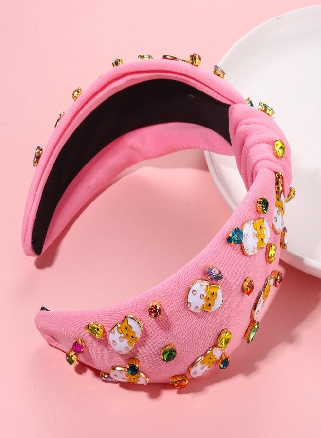 بودرير طوق رأس عيد الفصح للنساء والفتيات، طوق رأس على شكل بيضة عيد الفصح مزين بالجواهر الكريستالية، طوق رأس عريض معقود، إكسسوارات عيد الفصح لعطلة الربيع (بيضة لطيفة - وردي) - Image 4