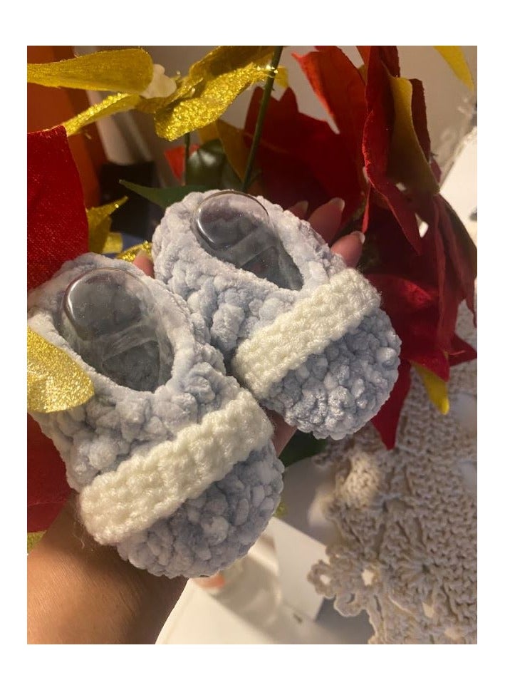 Braidise Creations White And Grey Colour Baby Booties With Style Strap Band In Front, 4 Inch Sole For 2-6 Months Baby Feet - Image 3