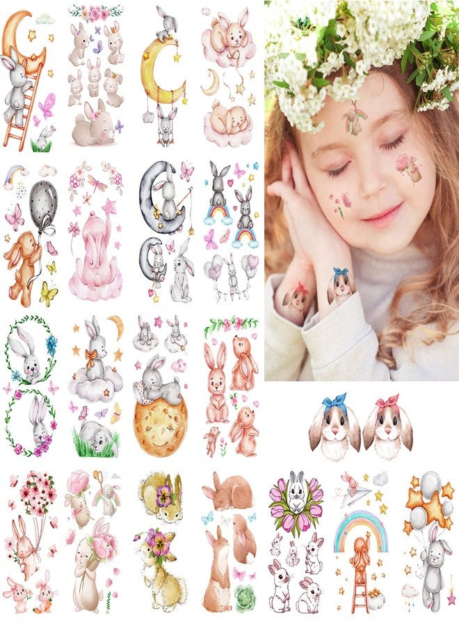 VIWIEU 20 Pack Small Kids Bunny Tattoos Temporary Rabbit Stickers for Girls and Boys Birthday Party Favors, Waterproof Easter Basket Goodie Bag Fillers Decorations Christmas Stocking Stuffers - Image 1