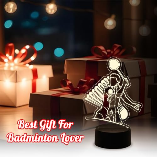GIFTMEBAZAR Gift Me Bazar Badminton Player Night Lamp with Warm White Light | Kids Room Decor Light | Gift for Player | Acrylic Lamp for Gift | 3D Illusion Led Light for Home & Office Decor - Image 3