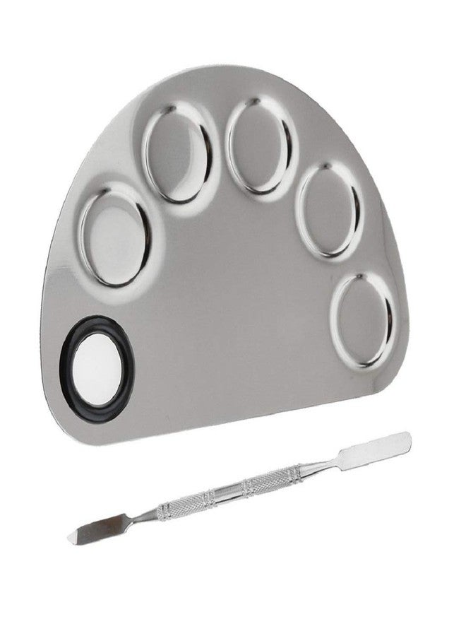 TWIREY Stainless Steel Cosmetic 5 Dip Makeup Mixing Plate with Spatula Tool for Women (Silver) - Image 1