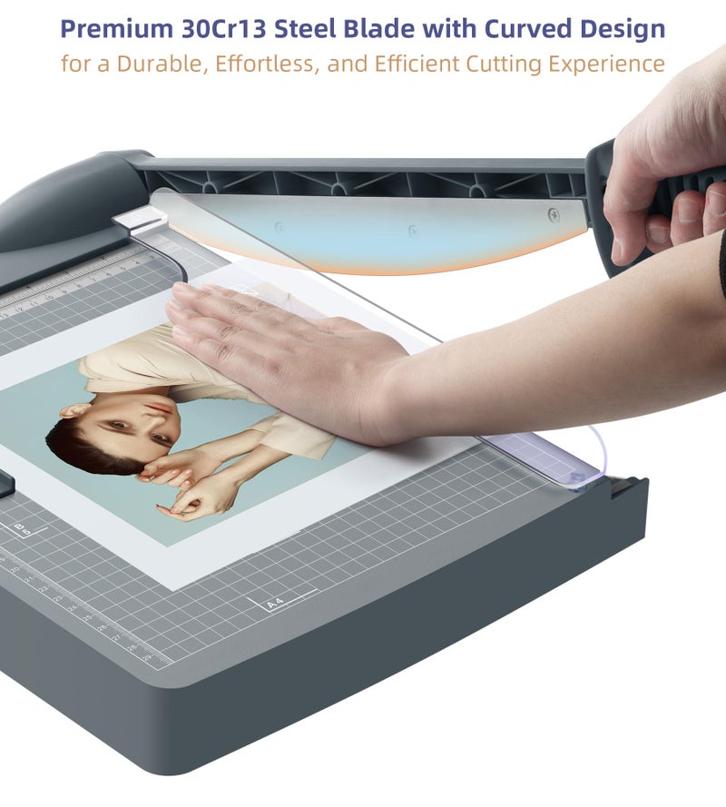 Firbon 12" Guillotine Paper Cutter, Heavy Duty 30-Sheet Capacity Trimmer for Cardstock, Photos, Scrapbooking, Office, Classroom, Studio (Gray) - Image 2
