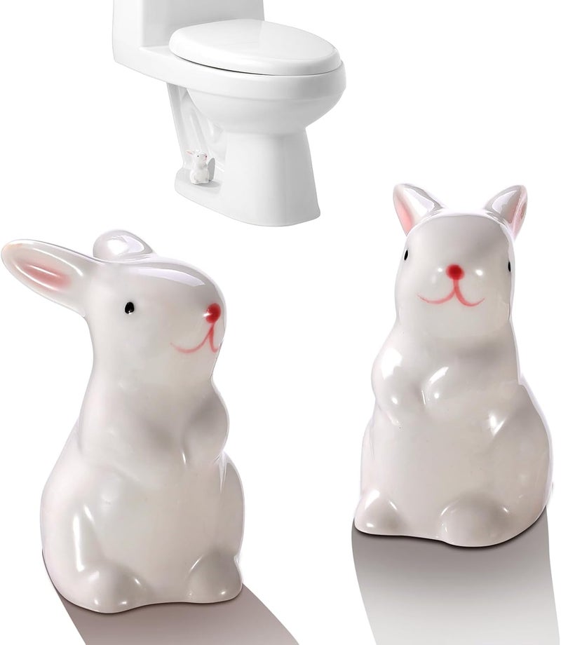 PrtMron 2pcs Ceramic Toilet Bolt Covers, Rabbit Shaped Toilet Bolt Covers Toilet Screw Cover Caps Toilet Knob Caps Decorative for Bathroom Toilet Parts Decoration - Image 1