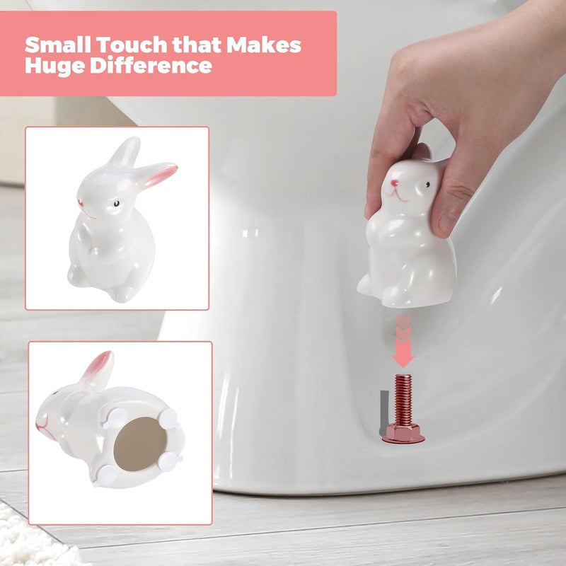 PrtMron 2pcs Ceramic Toilet Bolt Covers, Rabbit Shaped Toilet Bolt Covers Toilet Screw Cover Caps Toilet Knob Caps Decorative for Bathroom Toilet Parts Decoration - Image 2