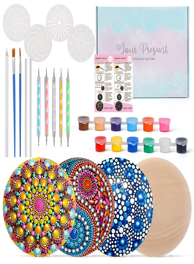 Beeplove Relaxing Crafts for Adults - Gifts for Women Mom Daughter Sister Friend Co-Worker, Beginner Friendly Mandala Rock Painting Kit with Stencils Dotting Tools - Image 1
