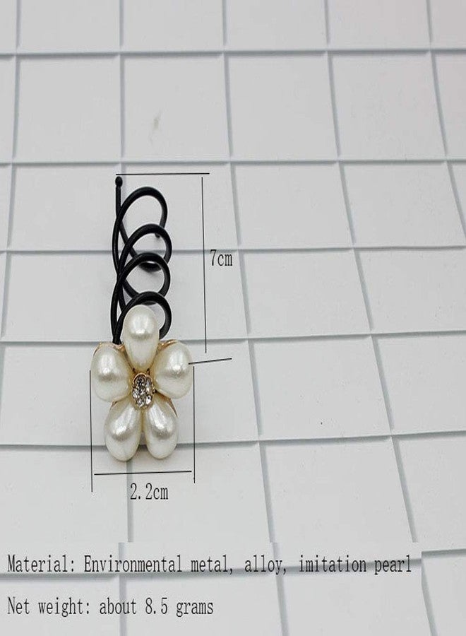 سوبيربليس 5 قطع من دبابيس الشعر الحلزونية المقلدة المصنوعة من اللؤلؤ، مشابك شعر على شكل زهرة مرصعة بأحجار الراين، دبابيس شعر حلزونية، أداة تصفيف كعكة الشعر، إكسسوارات شعر للنساء (D#) - Image 3