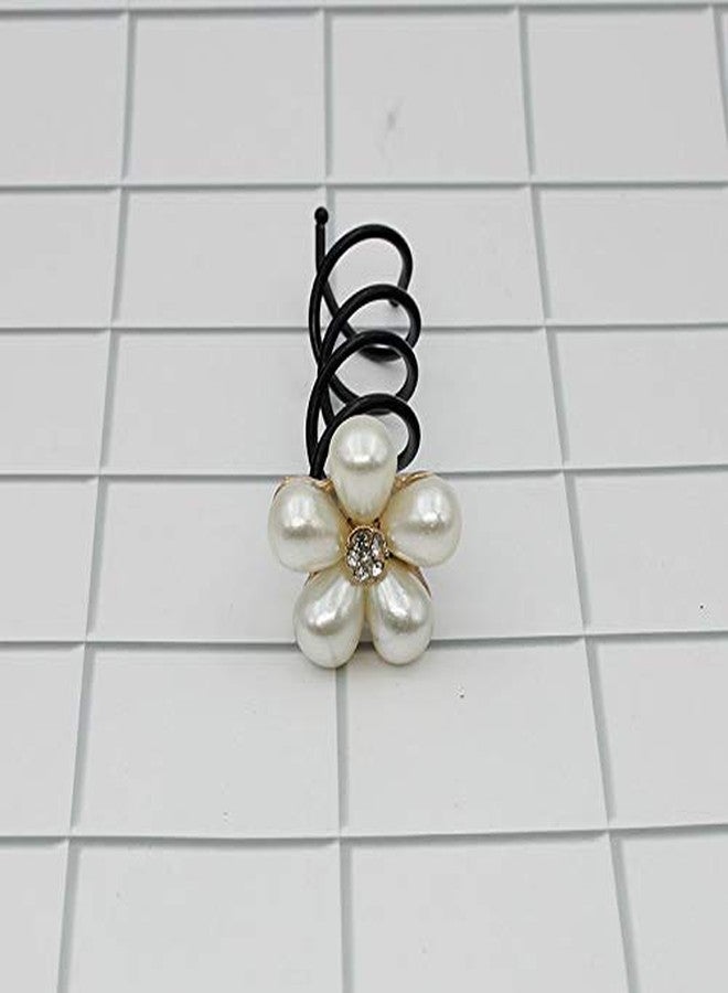 سوبيربليس 5 قطع من دبابيس الشعر الحلزونية المقلدة المصنوعة من اللؤلؤ، مشابك شعر على شكل زهرة مرصعة بأحجار الراين، دبابيس شعر حلزونية، أداة تصفيف كعكة الشعر، إكسسوارات شعر للنساء (D#) - Image 4