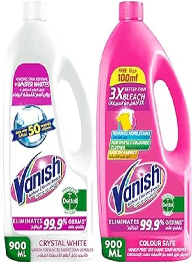 Vanish Vanish Colour Safe Fabric Stain Remover, 900ml and Vanish Crystal White Fabric Stain Remover, 900ml (Pack of 2) 