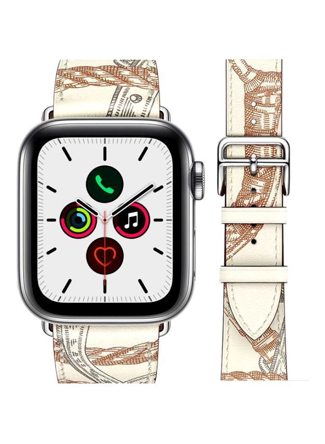 NIBEMINENT Replacement Band For Apple Watch Series 5/4/3/2/1 40/38mm White/Brown - Image 2