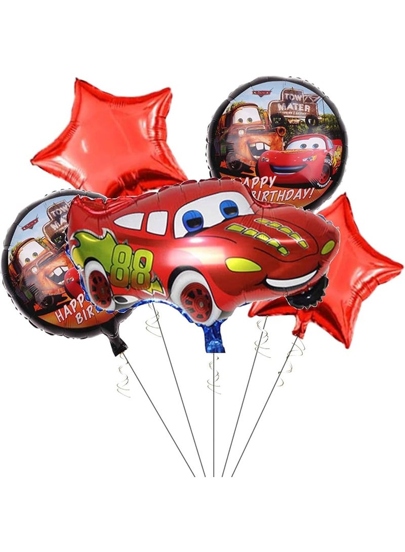 McQueen Car Foil Balloon Set for Boys Birthday Party – 5 Pcs Cars Theme Birthday Decorations with Red Star & Round Balloons, Happy Birthday Party Supplies - Image 5