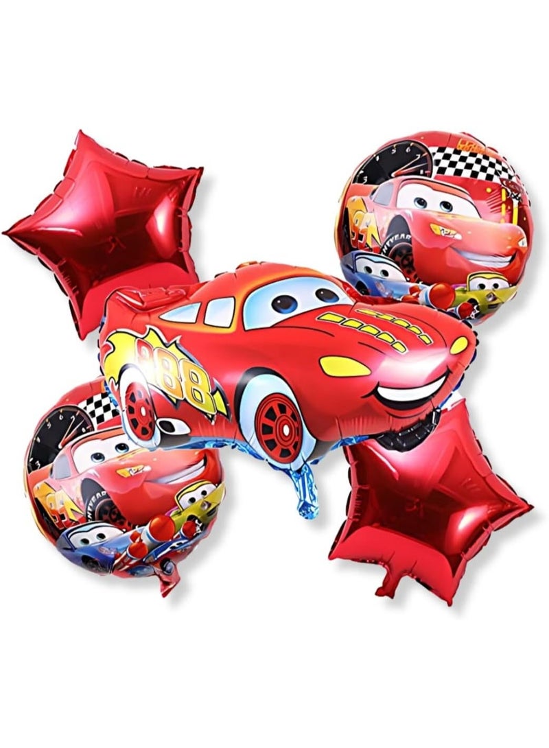 McQueen Car Foil Balloon Set for Boys Birthday Party – 5 Pcs Cars Theme Birthday Decorations with Red Star & Round Balloons, Happy Birthday Party Supplies - Image 1