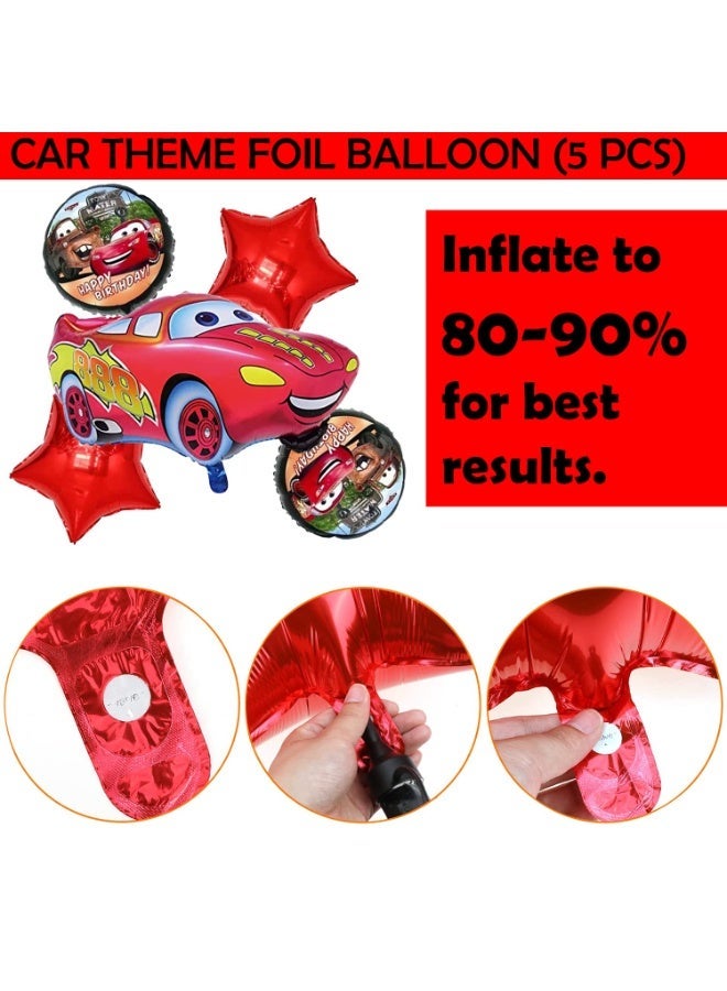 McQueen Car Foil Balloon Set for Boys Birthday Party – 5 Pcs Cars Theme Birthday Decorations with Red Star & Round Balloons, Happy Birthday Party Supplies - Image 2
