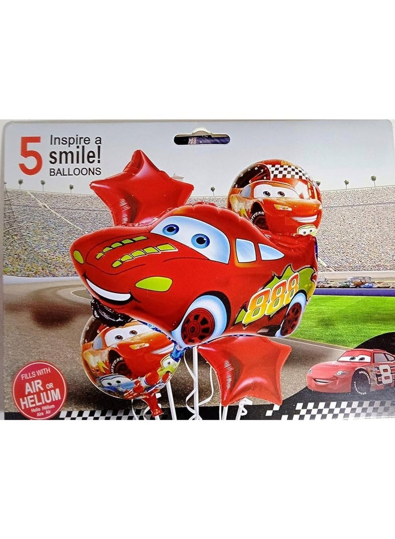 McQueen Car Foil Balloon Set for Boys Birthday Party – 5 Pcs Cars Theme Birthday Decorations with Red Star & Round Balloons, Happy Birthday Party Supplies - Image 4