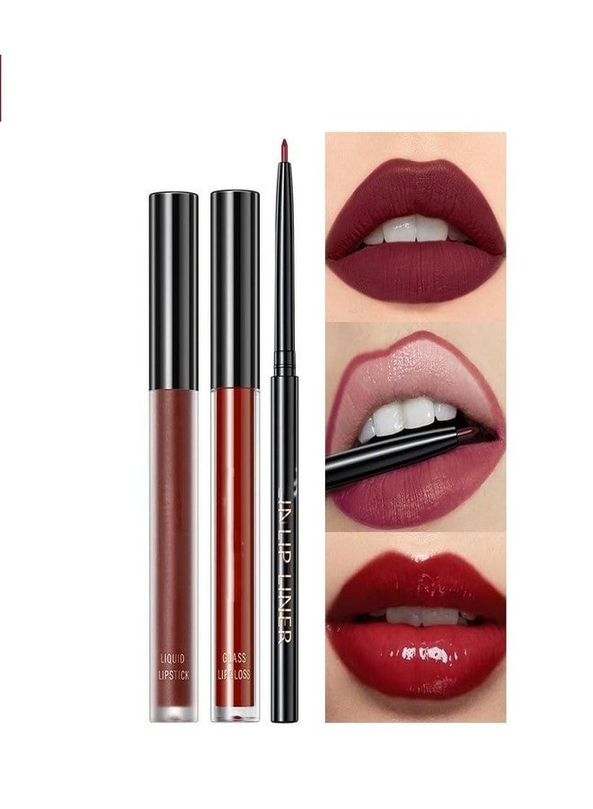 RedOak 3 In 1 Lip Gloss Set With Matte Lipstick,Moisturizing Lip Gloss And 2mm Lip Liner - Classical Retro - Image 3