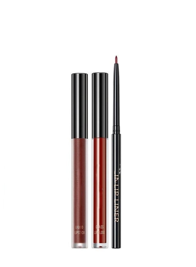 RedOak 3 In 1 Lip Gloss Set With Matte Lipstick,Moisturizing Lip Gloss And 2mm Lip Liner - Classical Retro - Image 2