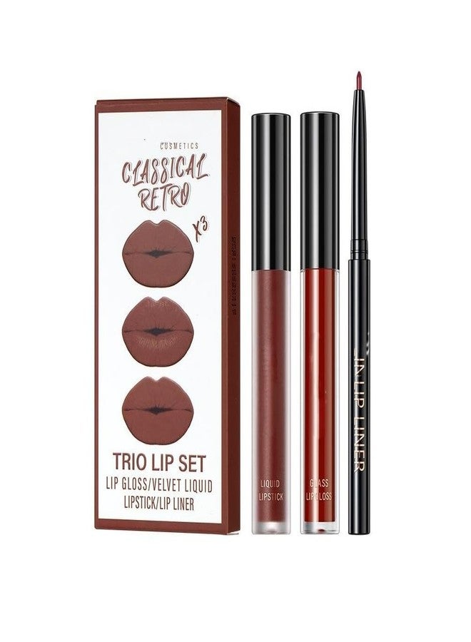 RedOak 3 In 1 Lip Gloss Set With Matte Lipstick,Moisturizing Lip Gloss And 2mm Lip Liner - Classical Retro - Image 4