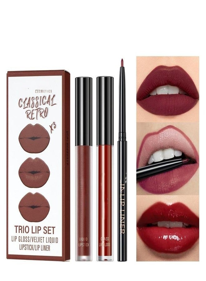 RedOak 3 In 1 Lip Gloss Set With Matte Lipstick,Moisturizing Lip Gloss And 2mm Lip Liner - Classical Retro - Image 5