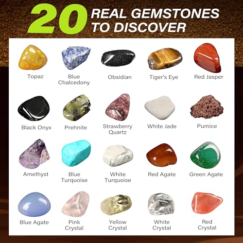 LotFancy Gemstone Dig Kit Excavate 20 Real Gems Science Kit for Kids Age 812 Educational Toy Birthday Gift for Boys Girls with Mining Tools - Image 5