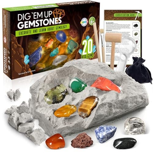 LotFancy Gemstone Dig Kit Excavate 20 Real Gems Science Kit for Kids Age 812 Educational Toy Birthday Gift for Boys Girls with Mining Tools - Image 1