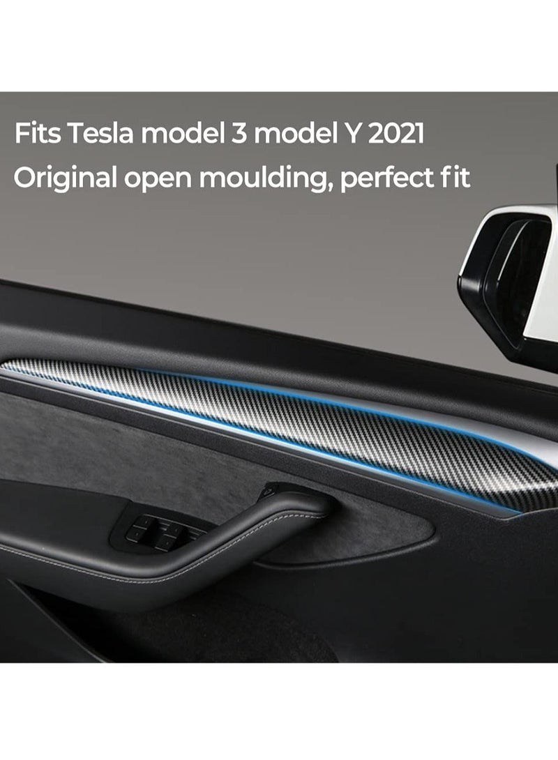 2 Pack  Interior Door Trim Cover Wrap Cap for Tesla Model 3 Model Y, Interior Door Panel Molding Trim Door Cover, Compatible with Tesla Model 3 2021-2023 Model Y 2021-2022 (Matte Carbon Fiber) - Image 2