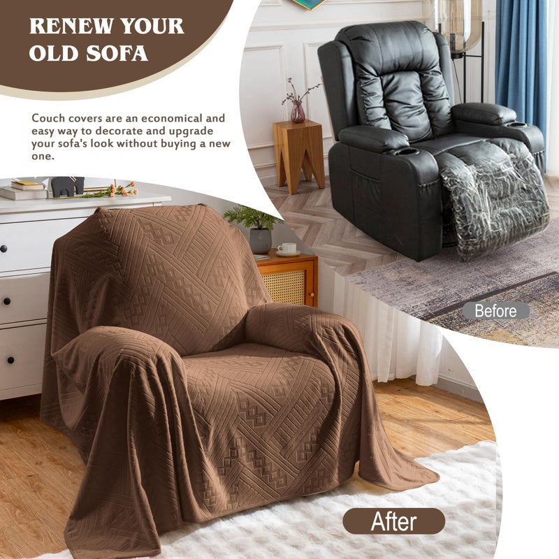 YUEANG Waterproof Recliner Chair Covers, Anti-Slip Reclining Chair Covers, Pet-Friendly, Washable, Durable and Breathable Couch Covers â€“ Reversible Design for Sofa Protection(71x71in/Brown) - Image 3
