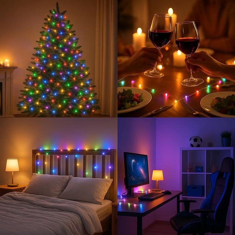 Home Icon [عبوة 2] أضواء الجنيات الملونة - تعمل بالبطارية، 10م/33قدم/100 LED/وضعين - Image 5