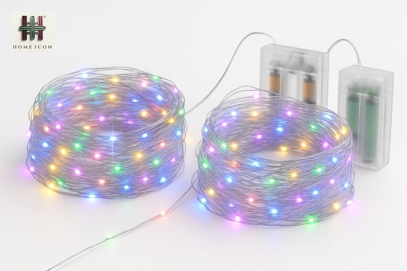 Home Icon [عبوة 2] أضواء الجنيات الملونة - تعمل بالبطارية، 10م/33قدم/100 LED/وضعين - Image 1