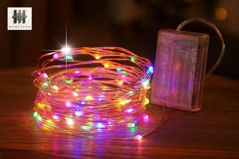 Home Icon [عبوة 2] أضواء الجنيات الملونة - تعمل بالبطارية، 10م/33قدم/100 LED/وضعين - Image 3
