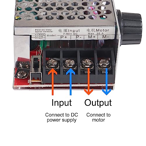 AEDIKO PWM DC Motor Speed Controller 7-70V 30A Switch Control 12V 24V 36V 48V with 30 Amp Fuse - Image 2