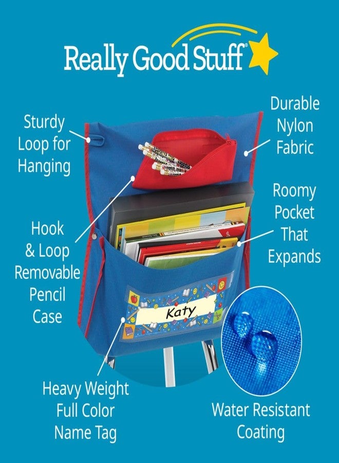 Really Good Stuff Deluxe Chair Pockets with Pencil Case, 6 Pack, Blue, Chairback Buddy, Classroom Chair and Seat Storage Organizer, Seat Sacks for Students and Classroom Organization - Image 4