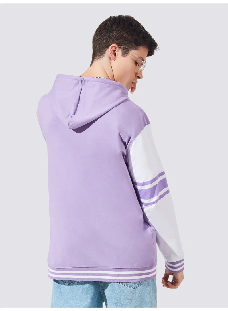 Maniac  Maniac Mens Hooded Neck Fullsleeve Printed Lavender and White Full Zipper Loopnet Slim fit Sweatshirt for Men | Best Price UAE