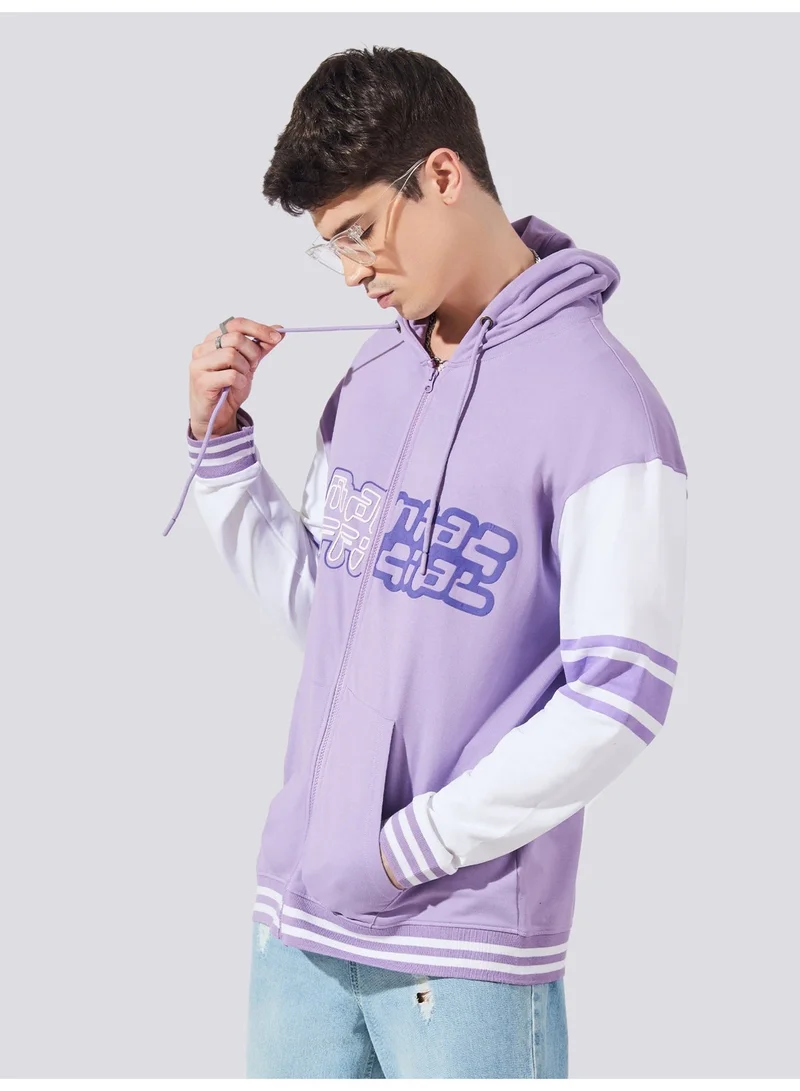 Maniac  Maniac Mens Hooded Neck Fullsleeve Printed Lavender and White Full Zipper Loopnet Slim fit Sweatshirt for Men | Best Price UAE