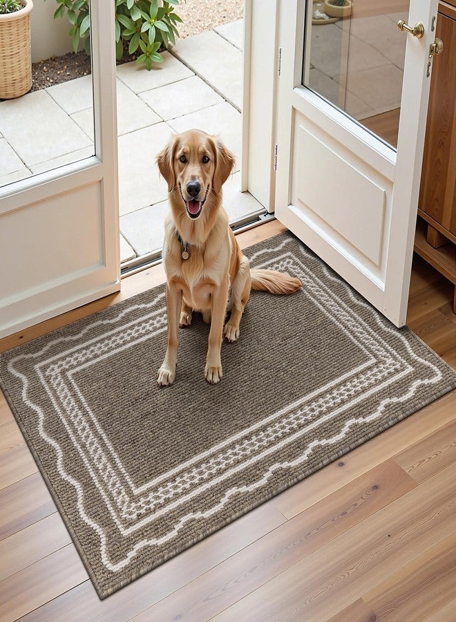 Ileading Indoor Door Mat 2x3ft, Absorbent Dog Muddy Paws Mats, Low-Profile Entrance Small Runner Carpet with Non-Slip Rubber Backing, Washable Inside Welcome Mat for Hallway,Entryway,Kitchen (Brown) - Image 1