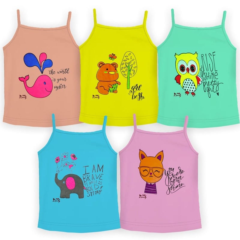 HAP Store HAP Kids 100% Cotton Multicolored Camisole Pack of Five - Image 1
