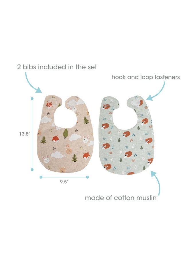 Pearhead Woodland Muslin Baby Bib Set, Neutral Baby Boy or Girl Feeding Accessory, Cotton Muslin Drool Bib Set, Lightweight Bibs For Babies 0+ Months, Set Of 2 - Image 1