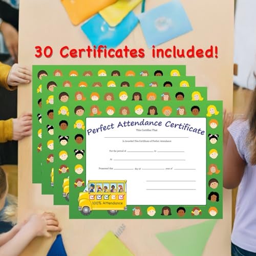 SHAPES ETC. 30pcs Perfect Attendance Recognition Certificates 11inx8.5in Colorful Award Kids Student Graduations Moving Up Ceremonies Achievement Days Banquets Academic Competitions USA Made - Image 5