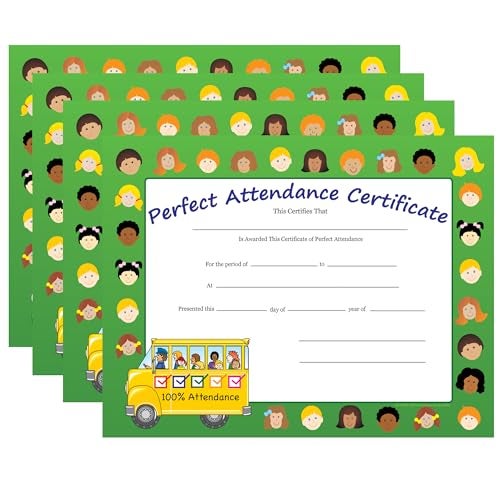 SHAPES ETC. 30pcs Perfect Attendance Recognition Certificates 11inx8.5in Colorful Award Kids Student Graduations Moving Up Ceremonies Achievement Days Banquets Academic Competitions USA Made - Image 1