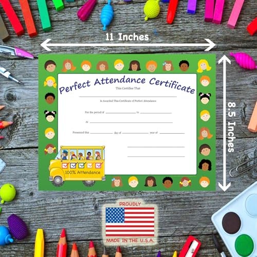 SHAPES ETC. 30pcs Perfect Attendance Recognition Certificates 11inx8.5in Colorful Award Kids Student Graduations Moving Up Ceremonies Achievement Days Banquets Academic Competitions USA Made - Image 3