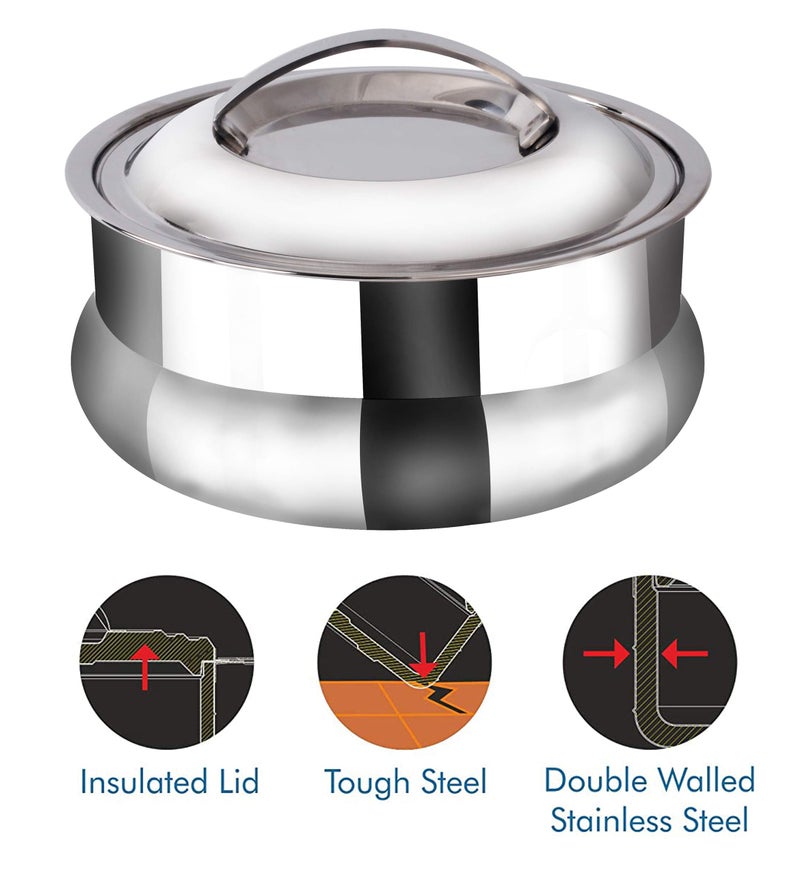 Petals Stainless Steel Insulated Hot Pot Belly Casserole, 3 litres, Standard, Multicolor - Image 5