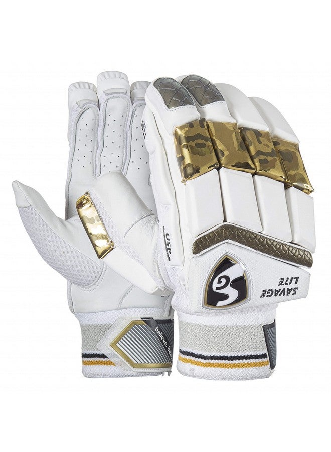 SG Savage Lite Cricket Batting Gloves | Color: White | Size: Mens, Right Hand | for Men & Boys | Material: Leather | Impact Protection & Enhanced Grip, Ventilation | Lightweight - Image 2