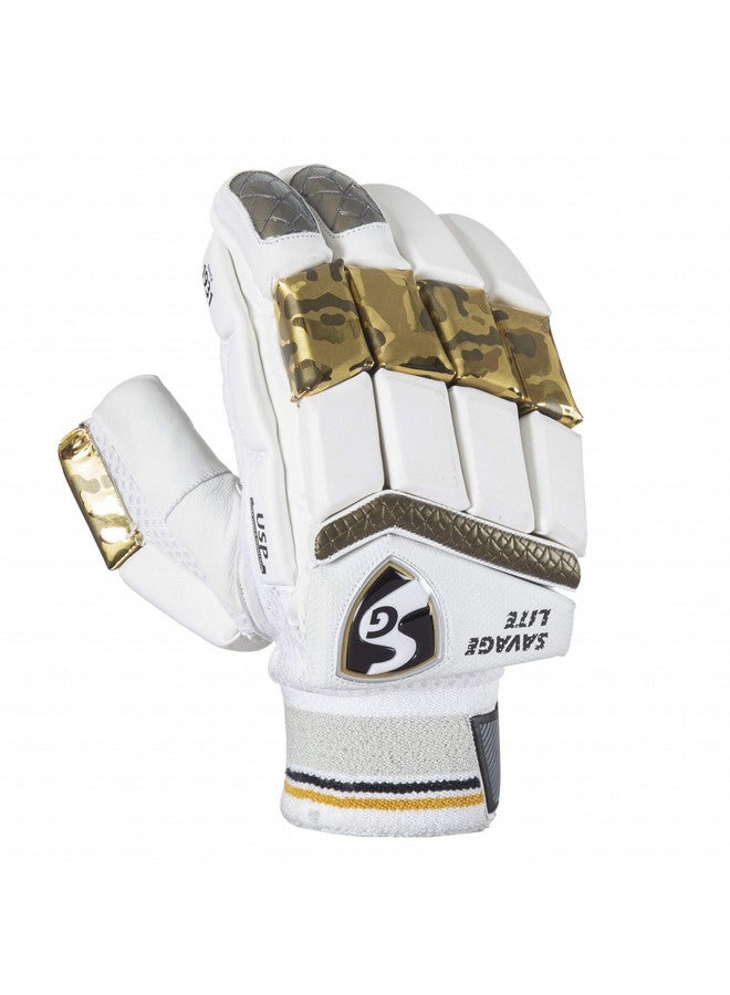 SG Savage Lite Cricket Batting Gloves | Color: White | Size: Mens, Right Hand | for Men & Boys | Material: Leather | Impact Protection & Enhanced Grip, Ventilation | Lightweight - Image 1