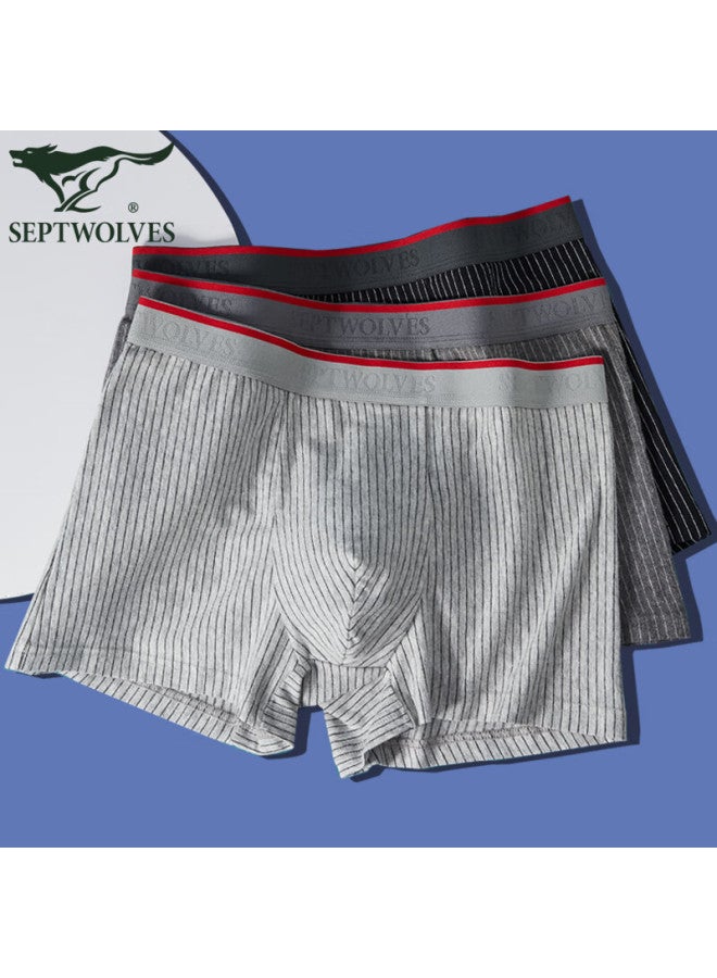 Septwolves 7a Antibacterial High-quality Vertical Striped Men's Underwear, Men's Boxer Briefs, Pure Cotton Mid-rise Shorts, Business Four-corner Shorts