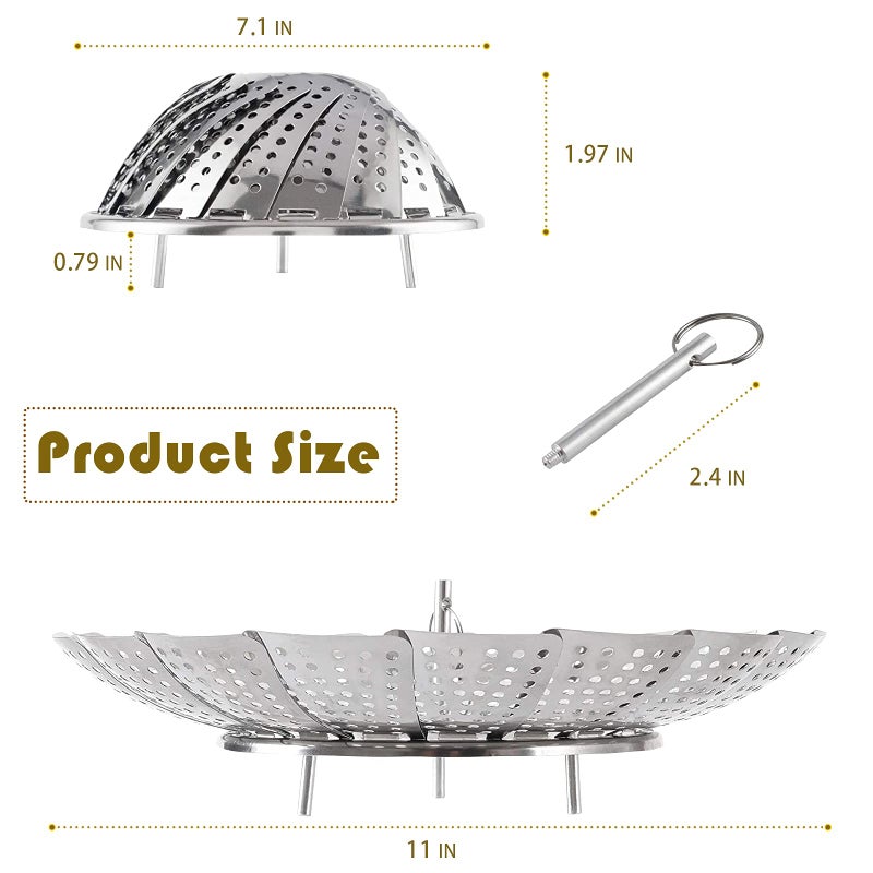 Aswenas Steamer Basket, Stainless Steel Collapsible Steamer Cookware, Adjustable Sizes to Fit Various Pots - Image 2
